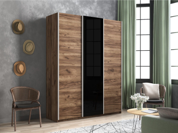 Шкаф-купе Прайм 3-х дверный ДСП/Стекло черное/Доводчики 180х57х230