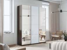 Шкафы-купе 3-х дверные, Шкаф-купе Прайм 3-х дверный Зеркала/Стекло белое/Доводчики 180х57х230