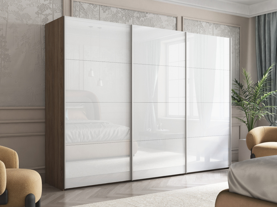 Шкафы-купе 3-х дверные, Шкаф-купе Эста Трио Стекло белое 300х66х240