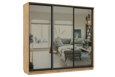 Шкаф-купе Премьер 57 (01ЗГ;01ЗГ;01ЗГ) фасады зеркало графит/трёхдверный/Профиль чёрный муар