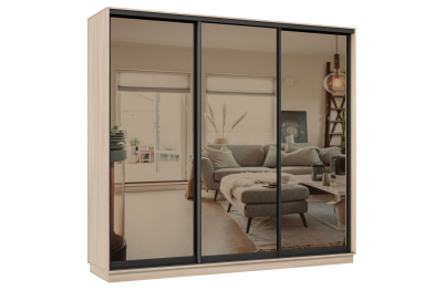 Шкаф-купе Премьер 57 (01ЗБ;01ЗБ;01ЗБ) фасады зеркало бронза/трёхдверный/Профиль чёрный муар