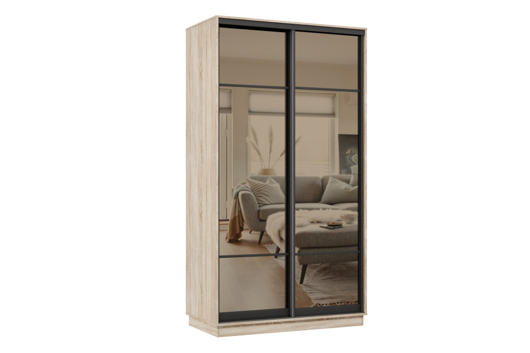 Шкафы-купе 2-х дверные, Шкаф-купе Премьер МИНИ 02 (11ЗБ;11ЗБ) фасады зеркало бронза/двухдверный/Профиль чёрный муар