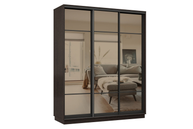 Шкаф-купе Премьер 24 (11ЗБ;11ЗБ;11ЗБ) фасады зеркало бронза/трёхдверный/Профиль чёрный муар