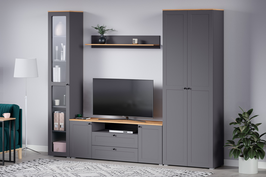 , Шкаф-витрина Остин 16.394.03, серый графит, дуб золотой крафт