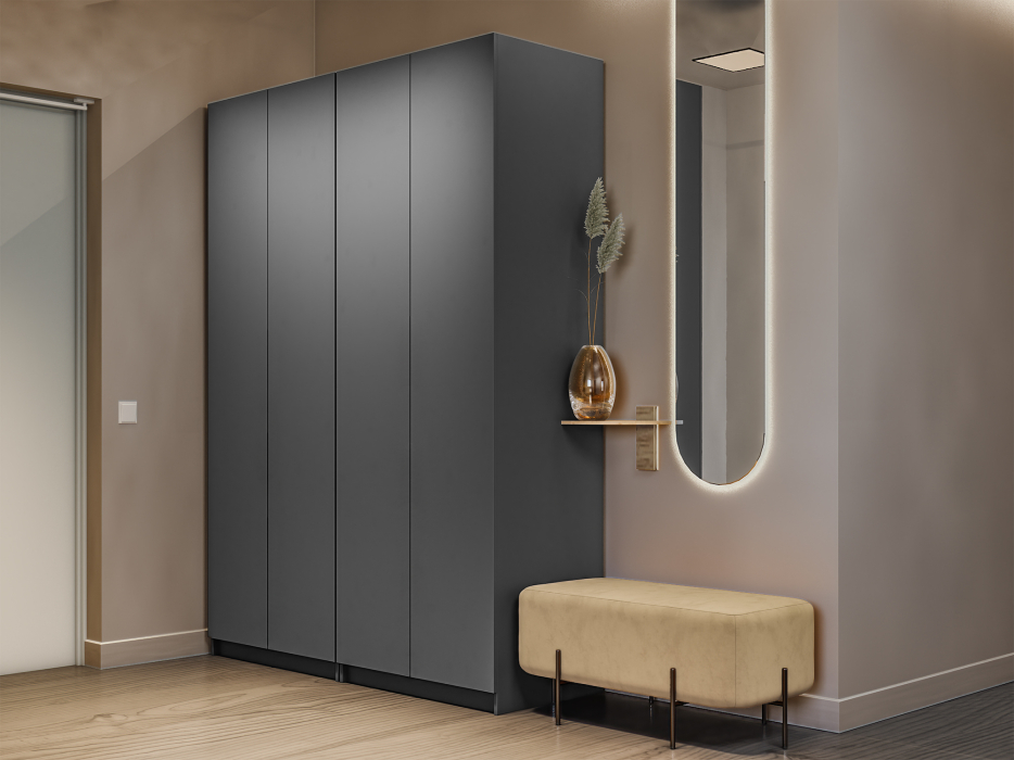 Шкафы распашные, Шкаф складной Е1 Локер ("Гармошка" с системой Push to Move/Правый)162х52.5х220 см,с двумя комплектами полок и модулем