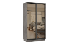 Шкафы-купе 2-х дверные, Шкаф-купе Премьер 12 (11ЗБ;11ЗБ) фасады зеркало бронза/двухдверный/Профиль чёрный муар