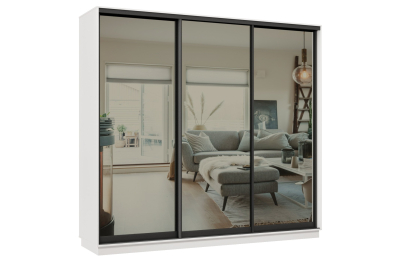 Шкаф-купе Премьер 34 (01ЗГ;01ЗГ;01ЗГ) фасады зеркало графит/трёхдверный/Профиль чёрный муар