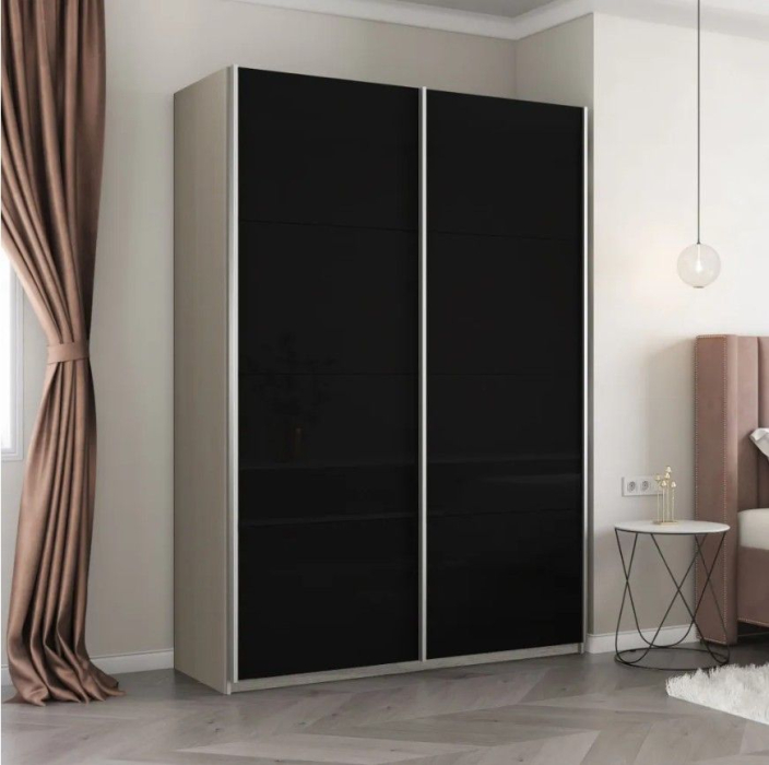 Шкафы-купе 2-х дверные, Шкаф-купе Прайм 2-х дверный Стекла черные/Доводчики 160х57х230
