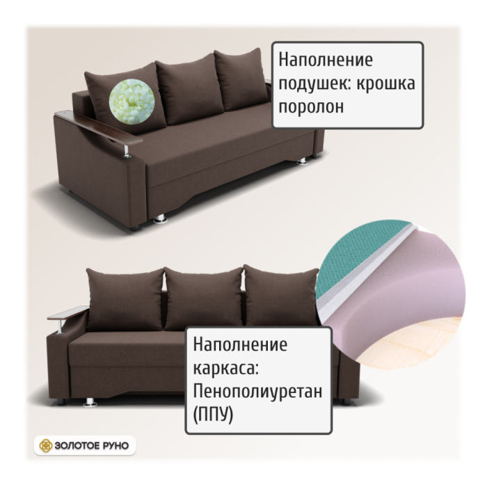 Диваны с ящиком для белья, Прямой диван Квадро-1 ППУ, велюр