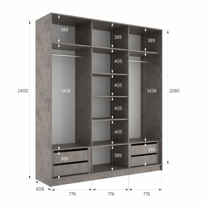 Шкафы-купе 3-х дверные, Шкаф-купе Эста 3-х дверный Стекла хаки/Доводчик 240х66х240