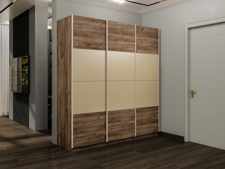 Шкафы-купе 3-х дверные, Шкаф-купе Эста 3-х дверный ДСП/Стекла фисташка/Доводчик 240х66х240