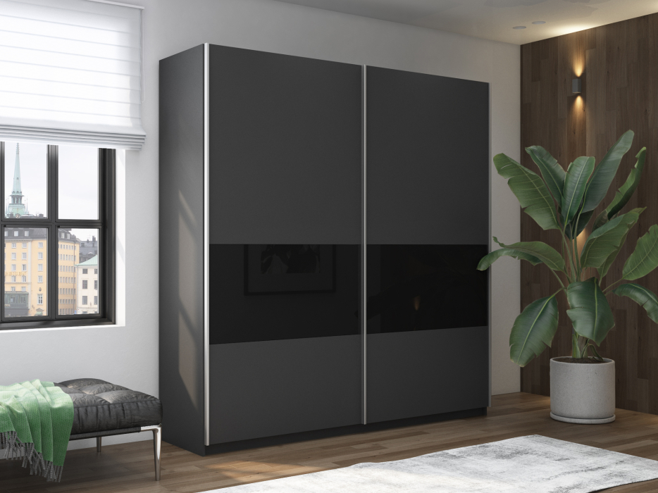 Шкафы-купе 2-х дверные, Шкаф-купе Прайм ДСП/Стекло черное, 220х57х230