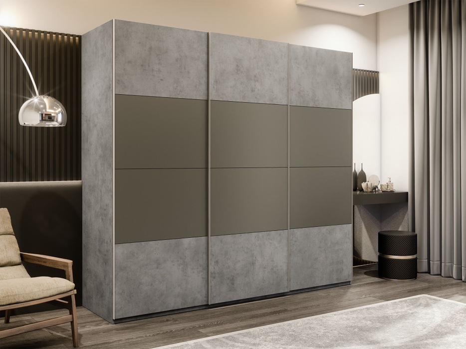 Шкафы-купе 3-х дверные, Шкаф-купе Эста 3-х дверный ДСП/Стекла хаки/Доводчик 300х66х240