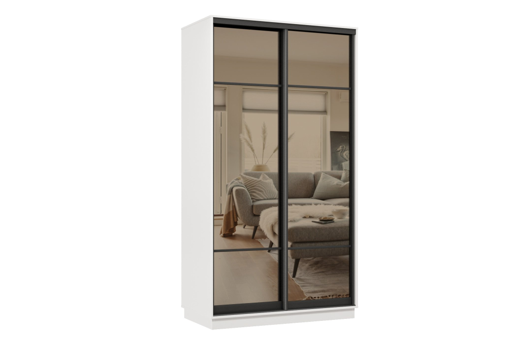 Шкафы-купе 2-х дверные, Шкаф-купе Премьер МИНИ 04 (11ЗБ;11ЗБ) фасады зеркало бронза/двухдверный/Профиль чёрный муар