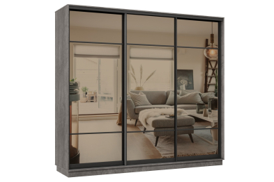 Шкаф-купе Премьер 58 (11ЗБ;11ЗБ;11ЗБ) фасады зеркало бронза/трёхдверный/Профиль чёрный муар