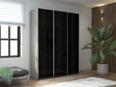 Шкафы-купе 3-х дверные, Шкаф-купе Прайм 3-х дверный Стекла черные/Доводчики 180х57х230