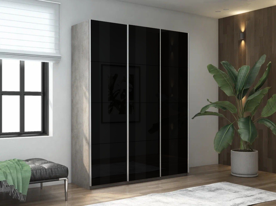 Шкафы-купе 3-х дверные, Шкаф-купе Прайм 3-х дверный Стекла черные/Доводчики 180х57х230
