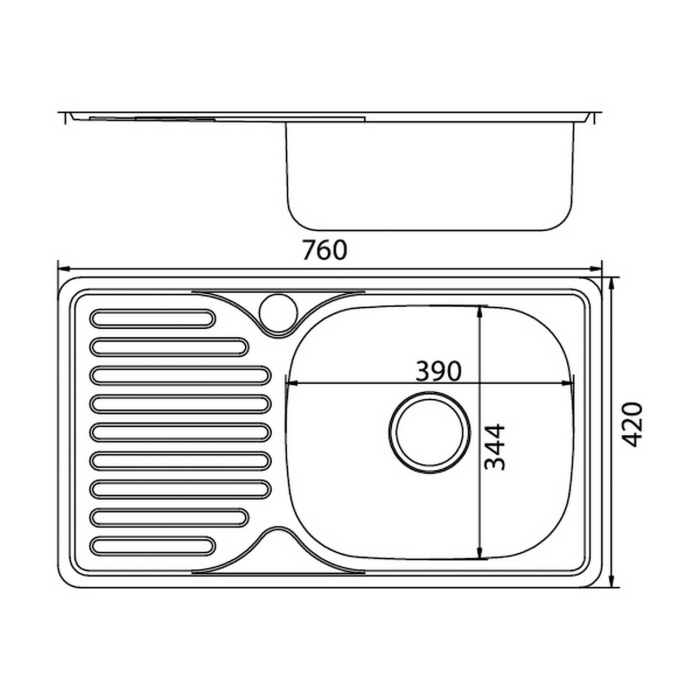 Кухонные мойки, Мойка врез 42х76 (0,8) прав, с сифоном