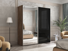 Шкафы-купе 2-х дверные, Шкаф Эста дуо Стекло черное/зеркало 2400 х 1800 х 660