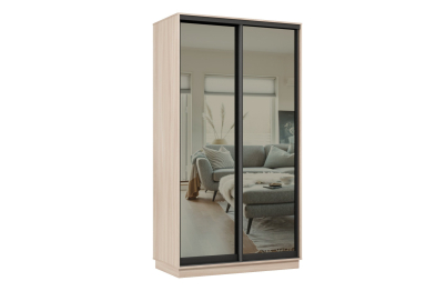 Шкаф-купе Премьер МИНИ 02 (01ЗГ;01ЗГ) фасады зеркало графит/двухдверный/Профиль чёрный муар