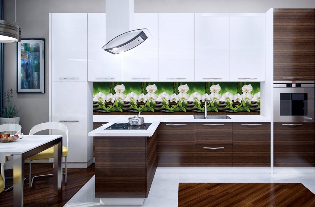 Стеновые панели из АБС-пластика, Кухонный фартук Белая орхидея 2000x600x1.5 мм глянец