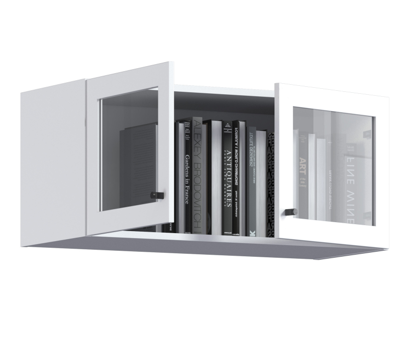 Настенные полки, Твин СБ-3384 Полка Белая с фасадами со стеклом