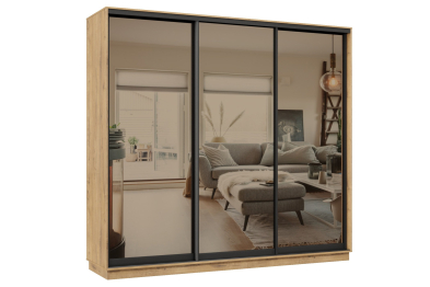 Шкаф-купе Премьер 36 (01ЗБ;01ЗБ;01ЗБ) фасады зеркало бронза/трёхдверный/Профиль чёрный муар