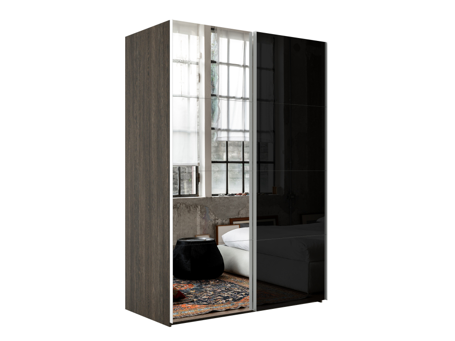 Шкафы-купе 2-х дверные, Шкаф Эста дуо Стекло черное/зеркало 2400 х 1800 х 660