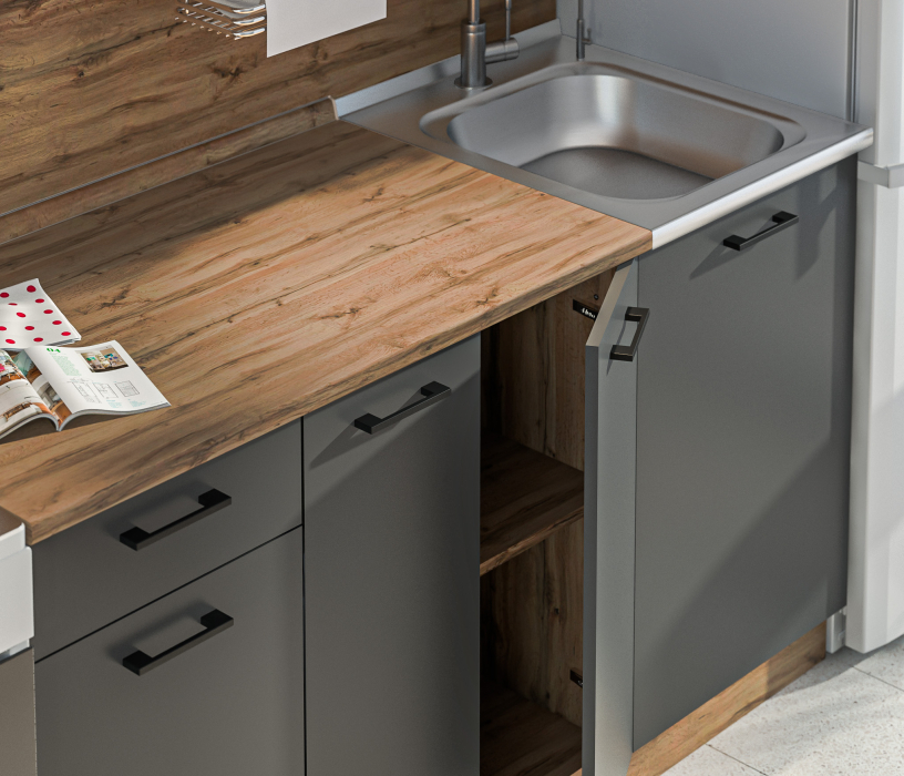 Кухонные гарнитуры, Кухонный гарнитур Лофт 150 см Дуб вотан/Диамант серый