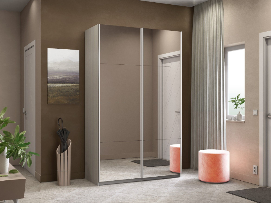 Шкафы-купе 2-х дверные, Шкаф-купе Прайм 2-х дверный Зеркала/Доводчики 120х57х230