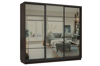 Шкаф-купе Премьер 36 (11ЗГ;11ЗГ;11ЗГ) фасады зеркало графит/трёхдверный/Профиль чёрный муар