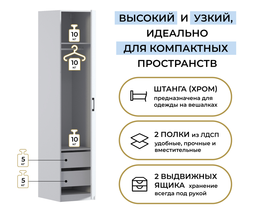Для одежды, Шкаф однодверный Макс 500 мм, вариант №3 (ЛДСП)