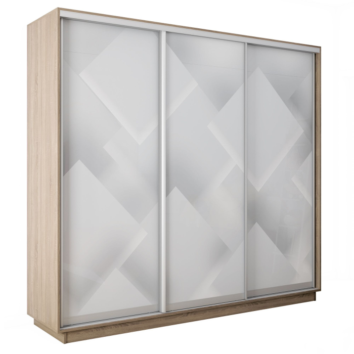 Шкафы-купе 3-х дверные, Шкаф-купе Экспресс 3-х дверный Фотопечать Квадрат Стекла 210х45х240