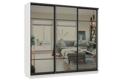 Шкаф-купе Премьер 60 (11ЗГ;11ЗГ;11ЗГ) фасады зеркало графит/трёхдверный/Профиль чёрный муар