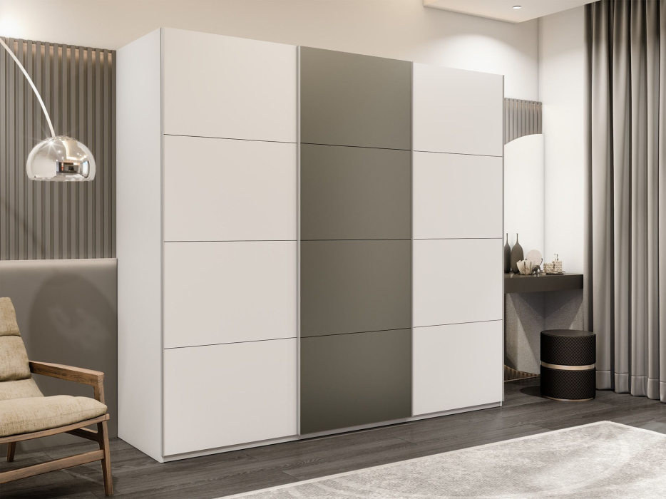 Шкафы-купе 3-х дверные, Шкаф-купе Эста 3-х дверный ДСП/Стекла хаки/Доводчик 240х66х240