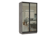 Шкафы-купе 2-х дверные, Шкаф-купе Премьер 02 (01ЗГ;01ЗГ) фасады зеркало графит/двухдверный/Профиль чёрный муар