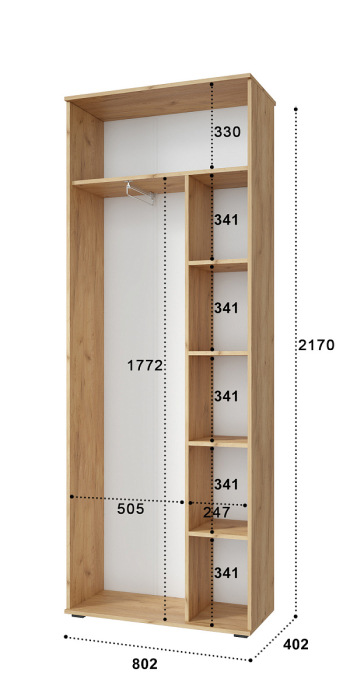 Шкафы двухстворчатые, Шкаф для одежды Эмилия ЭЛ-13К комбинированный