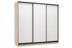 Шкафы-купе 3-х дверные, Шкаф-купе Премьер 35 (01РБ;01РБ;01РБ) фасады ромб белый/трёхдверный/Профиль чёрный муар