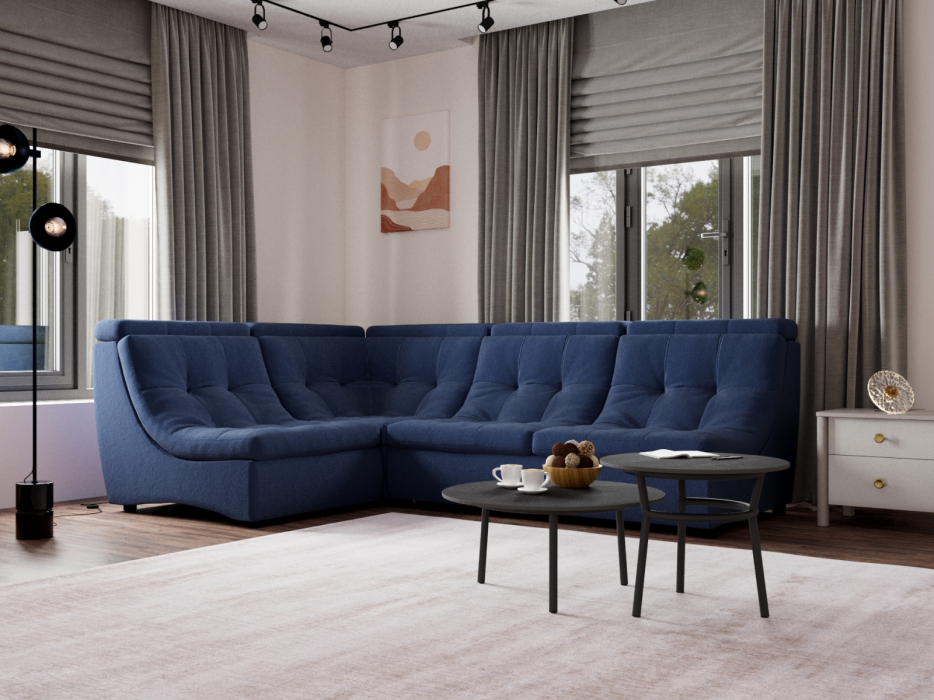 Диваны угловые в гостиную, Угловой Диван Монако-3 ППУ, велюр