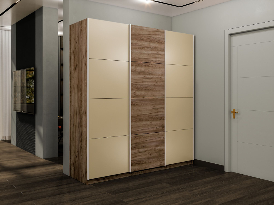 Шкафы-купе 3-х дверные, Шкаф-купе Эста 3-х дверный ДСП/Стекла фисташка/Доводчик 270х66х240