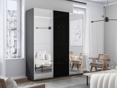 Шкафы-купе 3-х дверные, Шкаф-купе Прайм 3-х дверный Зеркала/Стекло черное/Доводчики 180х57х230