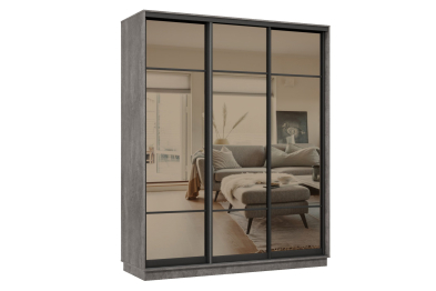 Шкаф-купе Премьер 24 (11ЗБ;11ЗБ;11ЗБ) фасады зеркало бронза/трёхдверный/Профиль чёрный муар