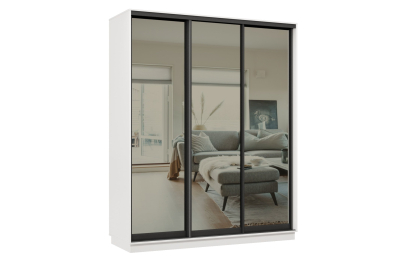 Шкаф-купе Премьер 22 (01ЗГ;01ЗГ;01ЗГ) фасады зеркало графит/трёхдверный/Профиль чёрный муар