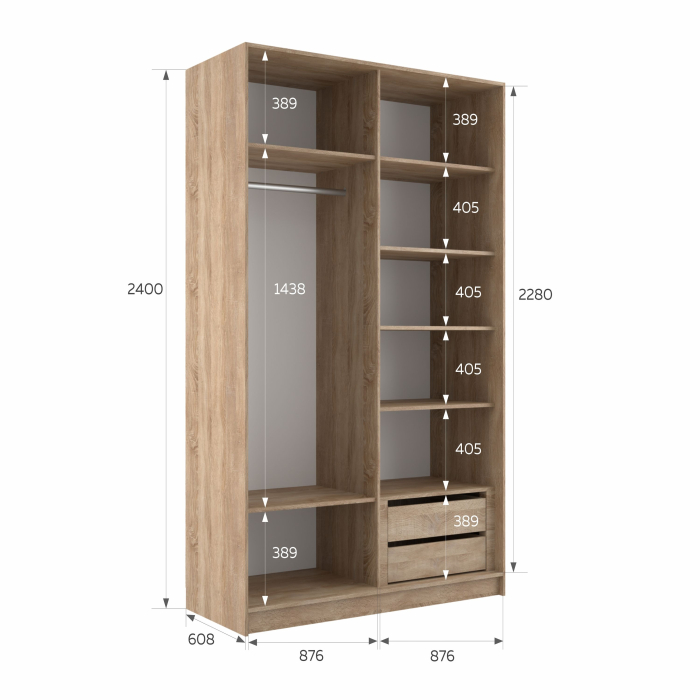 Шкафы-купе 2-х дверные, Шкаф-купе Эста 2-х дверный Стекла пудра/Доводчик 180х66х240