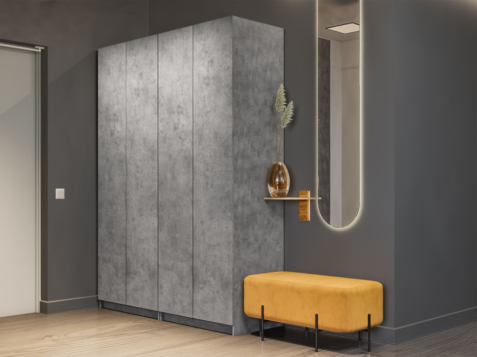 Шкафы распашные, Распашной шкаф Локер 800+800 (Гармошка с системой Push to Move/Левый) с полками и ящиками справа