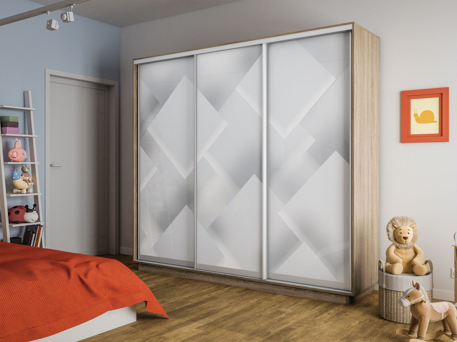 Шкафы-купе 3-х дверные, Шкаф-купе Экспресс 3-х дверный Фотопечать Квадрат Стекла 240х45х220