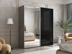 Шкафы-купе 2-х дверные, Шкаф Эста дуо Стекло черное/зеркало 2400 х 1800 х 660