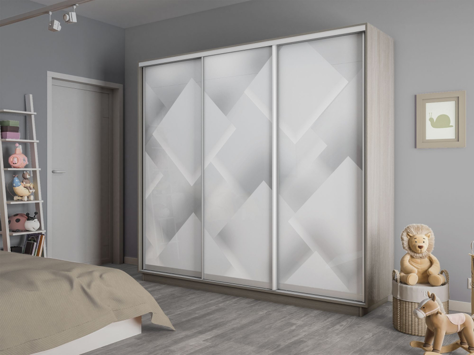 Шкафы-купе 3-х дверные, Шкаф-купе Экспресс 3-х дверный Фотопечать Квадрат Стекла 210х45х240