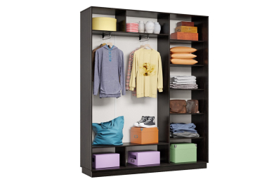 Шкаф-купе Премьер 21 (01ЗБ;01ЗБ;01ЗБ) фасады зеркало бронза/трёхдверный/Профиль чёрный муар