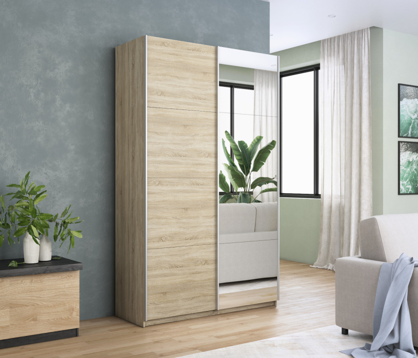 Шкафы-купе 2-х дверные, Шкаф Прайм дуо ДСП+зеркало 2300 х 1600 х 570